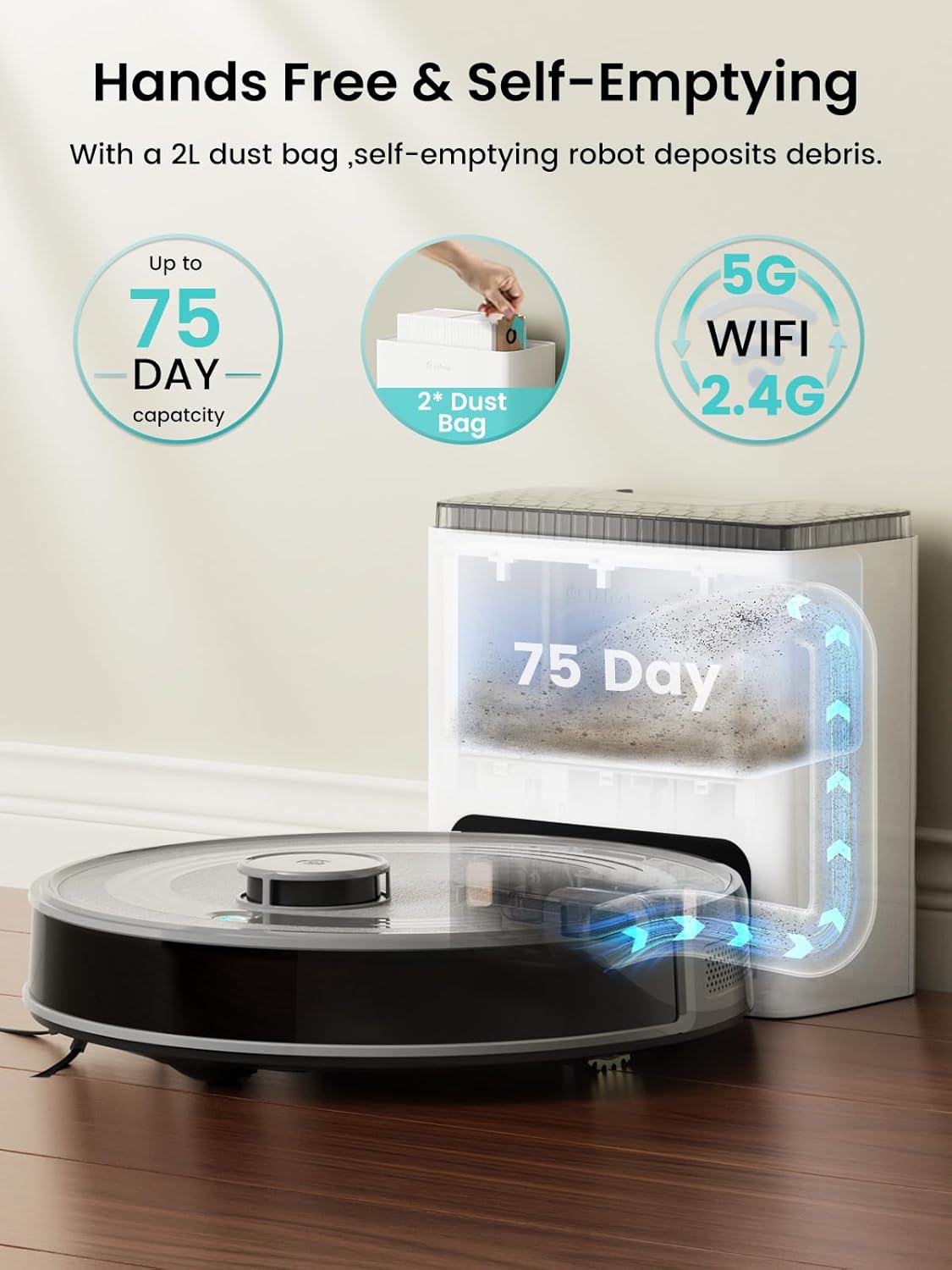 Self-Emptying Robotic Vacuum – Multi-Floor Cleaning, Smart Mapping, & Quiet Operation 🤖✨