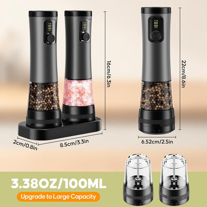 Electric Salt & Pepper Grinder Set – One-Handed Operation, Adjustable Coarseness, LED Light, Perfect for Kitchen & Dining 🍽️✨