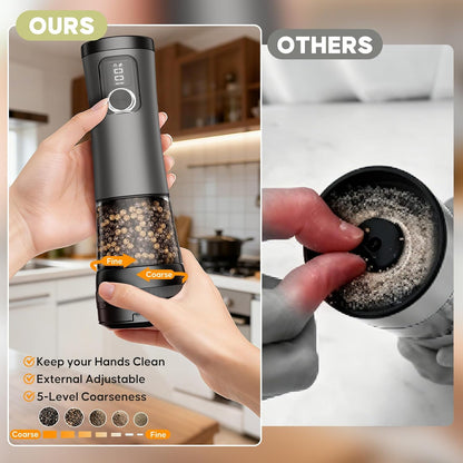 Electric Salt & Pepper Grinder Set – One-Handed Operation, Adjustable Coarseness, LED Light, Perfect for Kitchen & Dining 🍽️✨