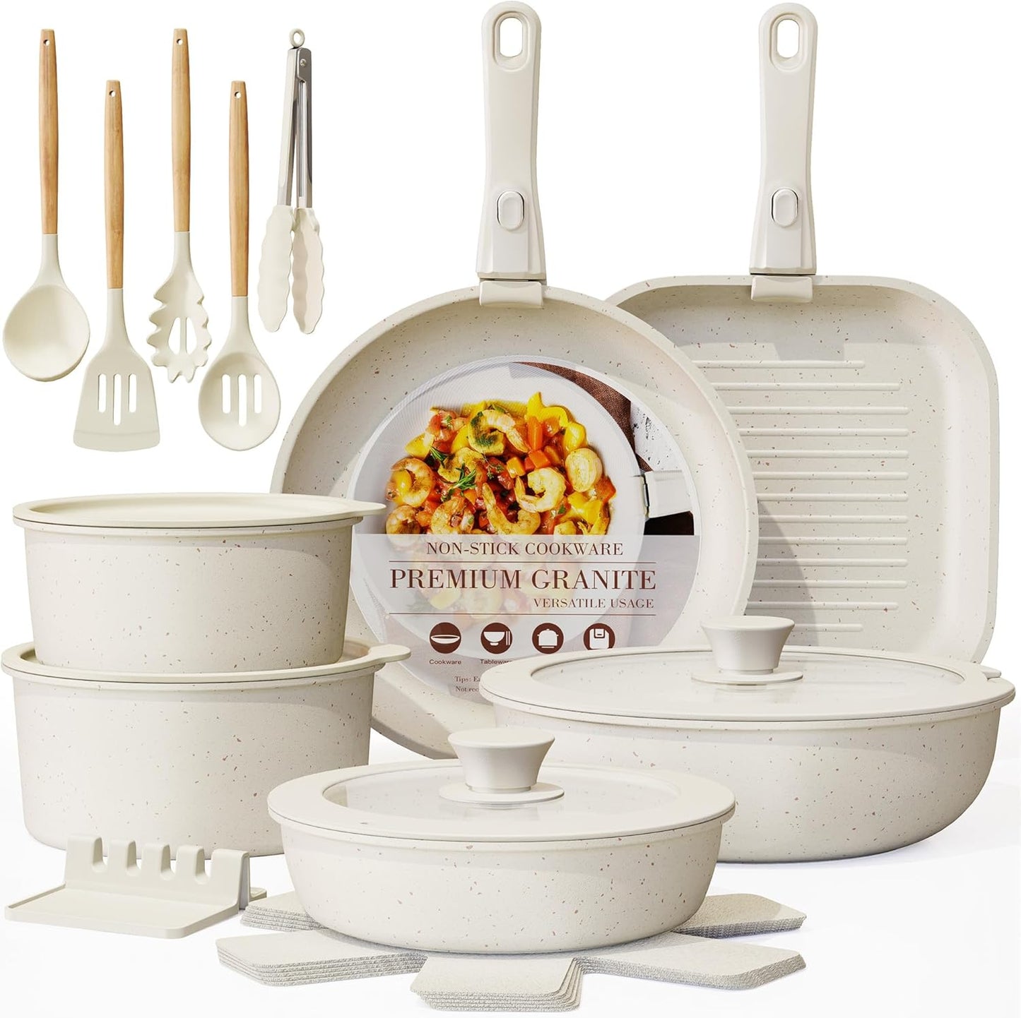 Detachable Induction Nonstick Cookware Set – Stackable, Space-Saving, Easy to Clean 🍳🔥